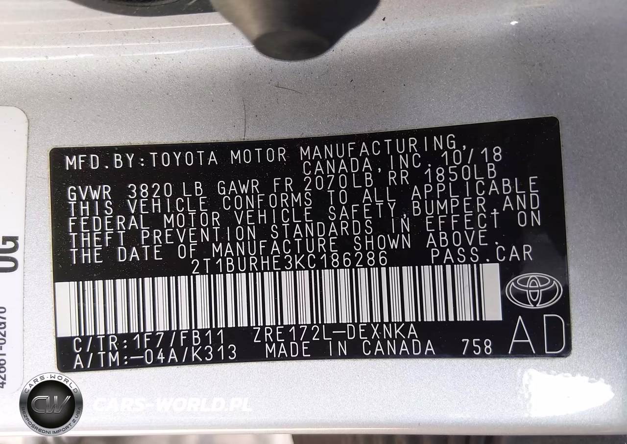 2019 Toyota Corolla Le VIN:2T1BURHE3KC186286 - 9