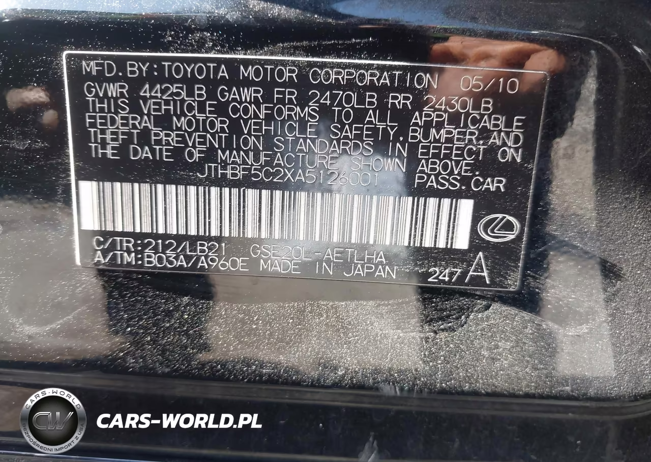 2010 Lexus Is 250 VIN:JTHBF5C2XA5126001 - 9