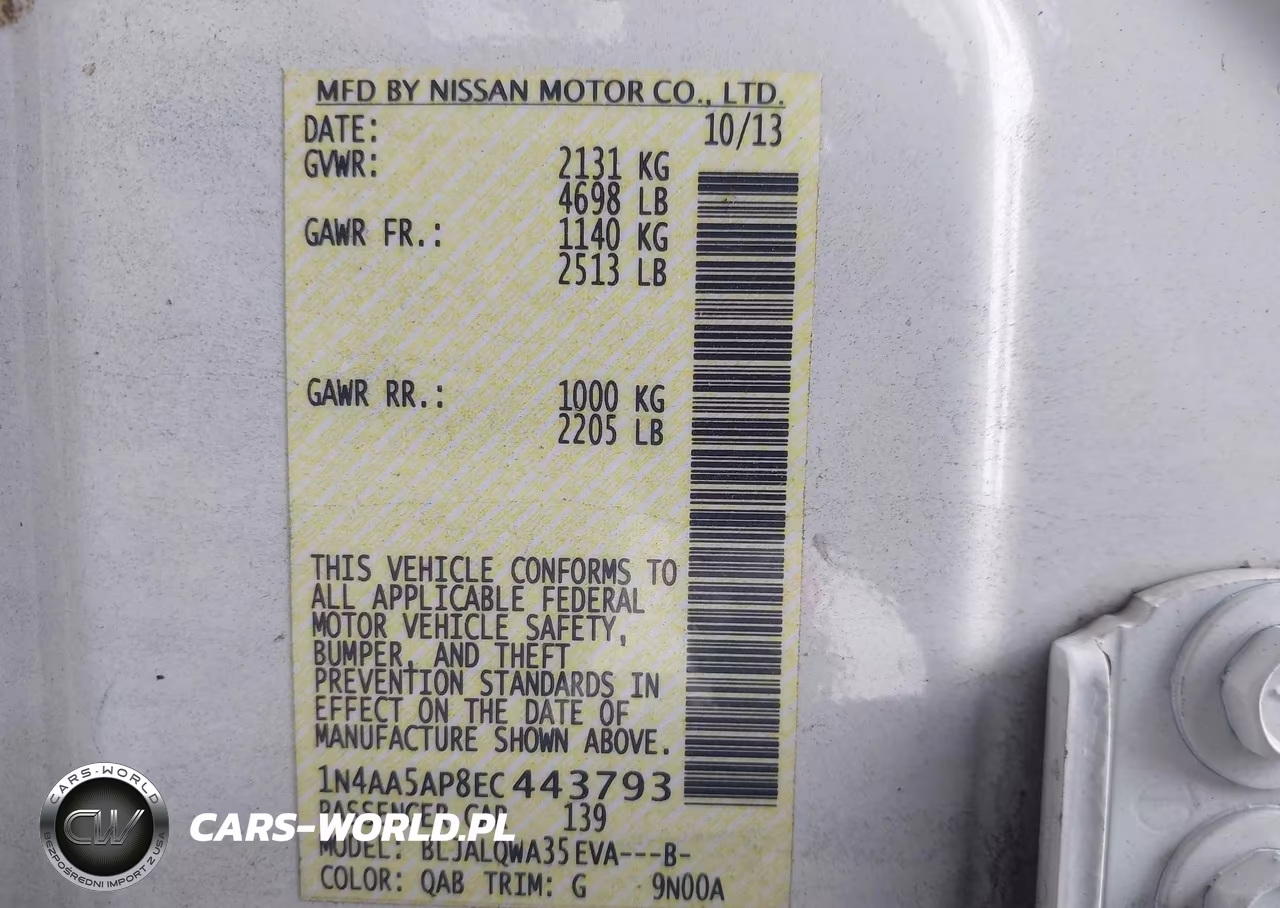 2014 Nissan Maxima 3.5 S VIN:1N4AA5AP8EC443793 - 9
