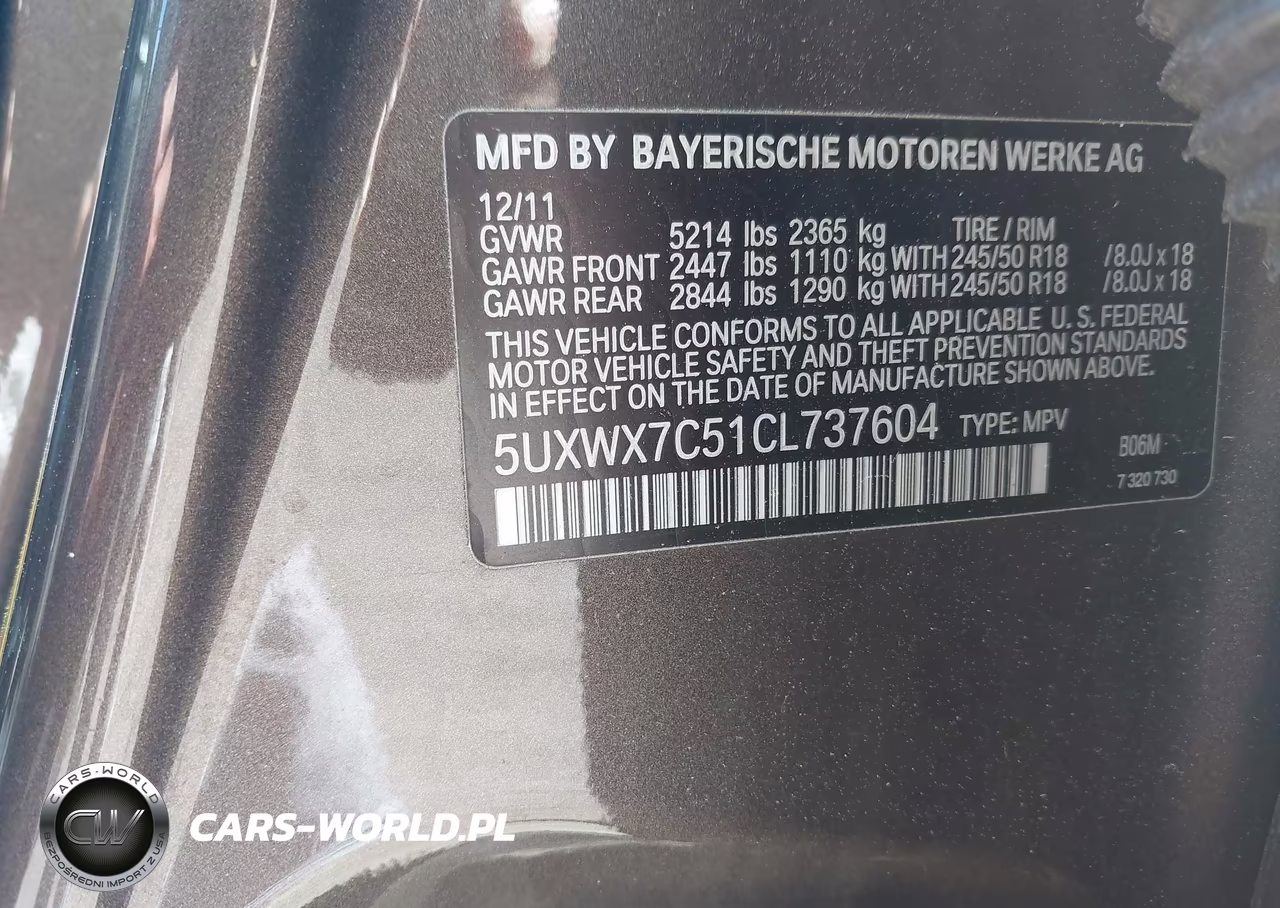 2012 BMW X3 xDrive35I VIN:5UXWX7C51CL737604 - 9
