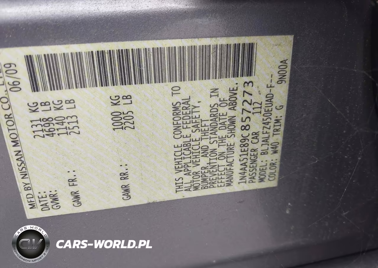 2009 Nissan Maxima Sport VIN:1N4AA51E89C857273 - 9