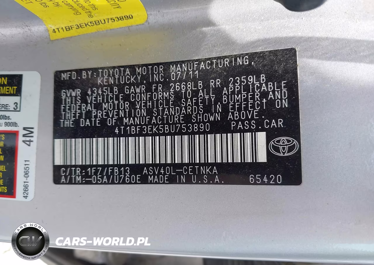 2011 Toyota Camry VIN:4T1BF3EK5BU753890 - 9