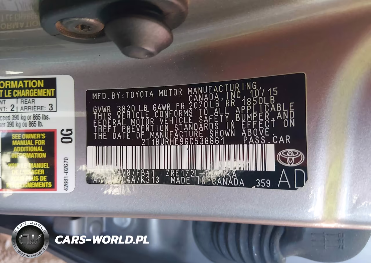 2016 Toyota Corolla Le VIN:2T1BURHE9GC538861 - 9