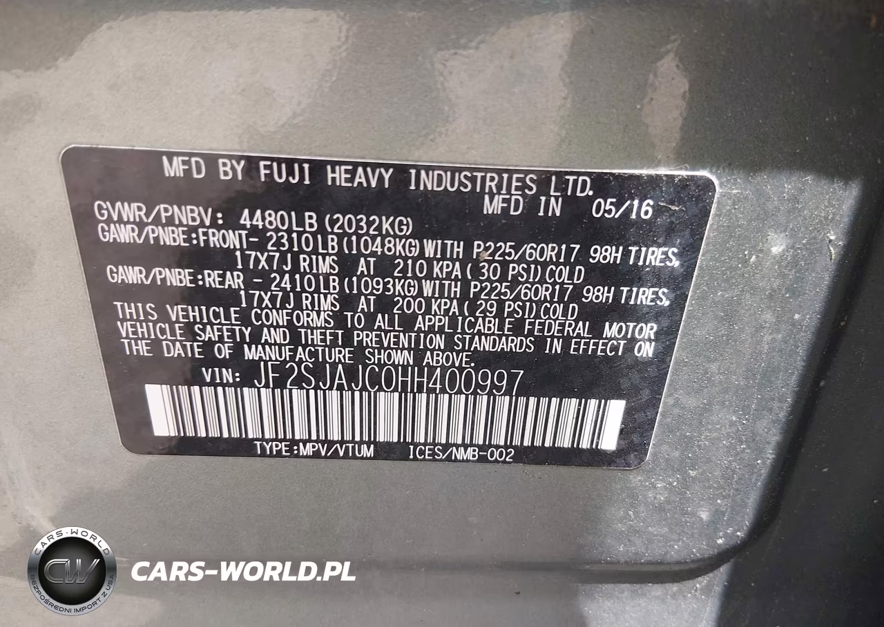 2017 Subaru Forester 2.5I Limited VIN:JF2SJAJC0HH400997 - 9