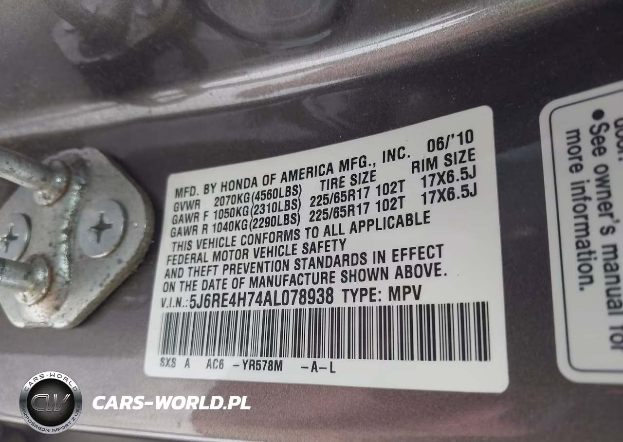 2010 Honda Cr-V Ex-L VIN:5J6RE4H74AL078938 - 9