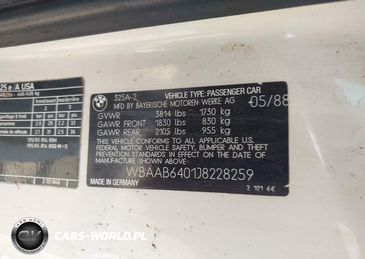 1988 BMW 325 Automatic VIN:WBAAB6401J8228259 - 9