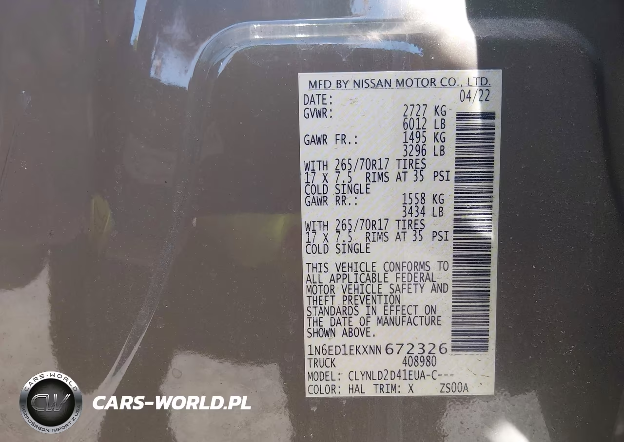 2022 Nissan Frontier Pro-4X 4X4 VIN:1N6ED1EKXNN672326 - 9