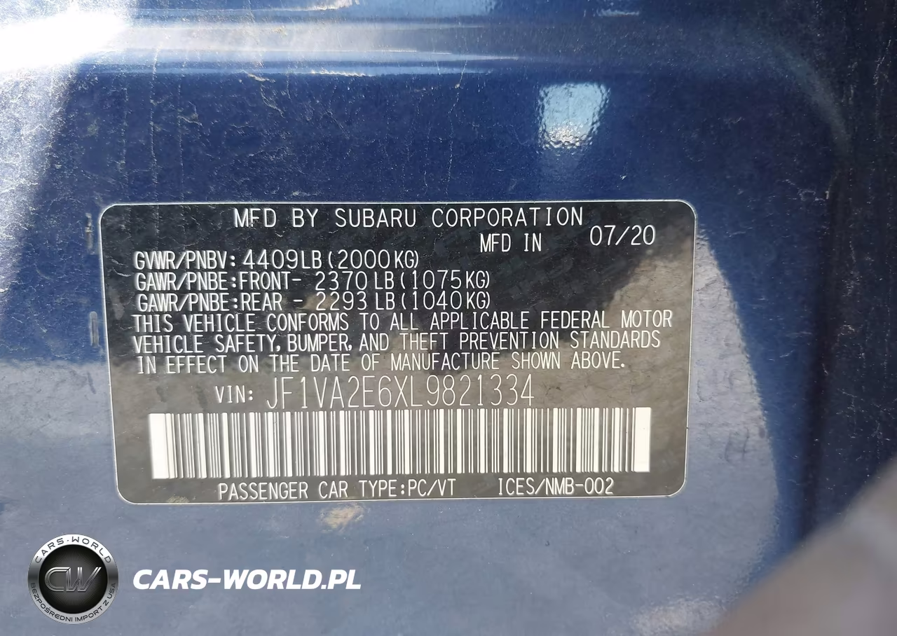 2020 Subaru Wrx Sti VIN:JF1VA2E6XL9821334 - 9