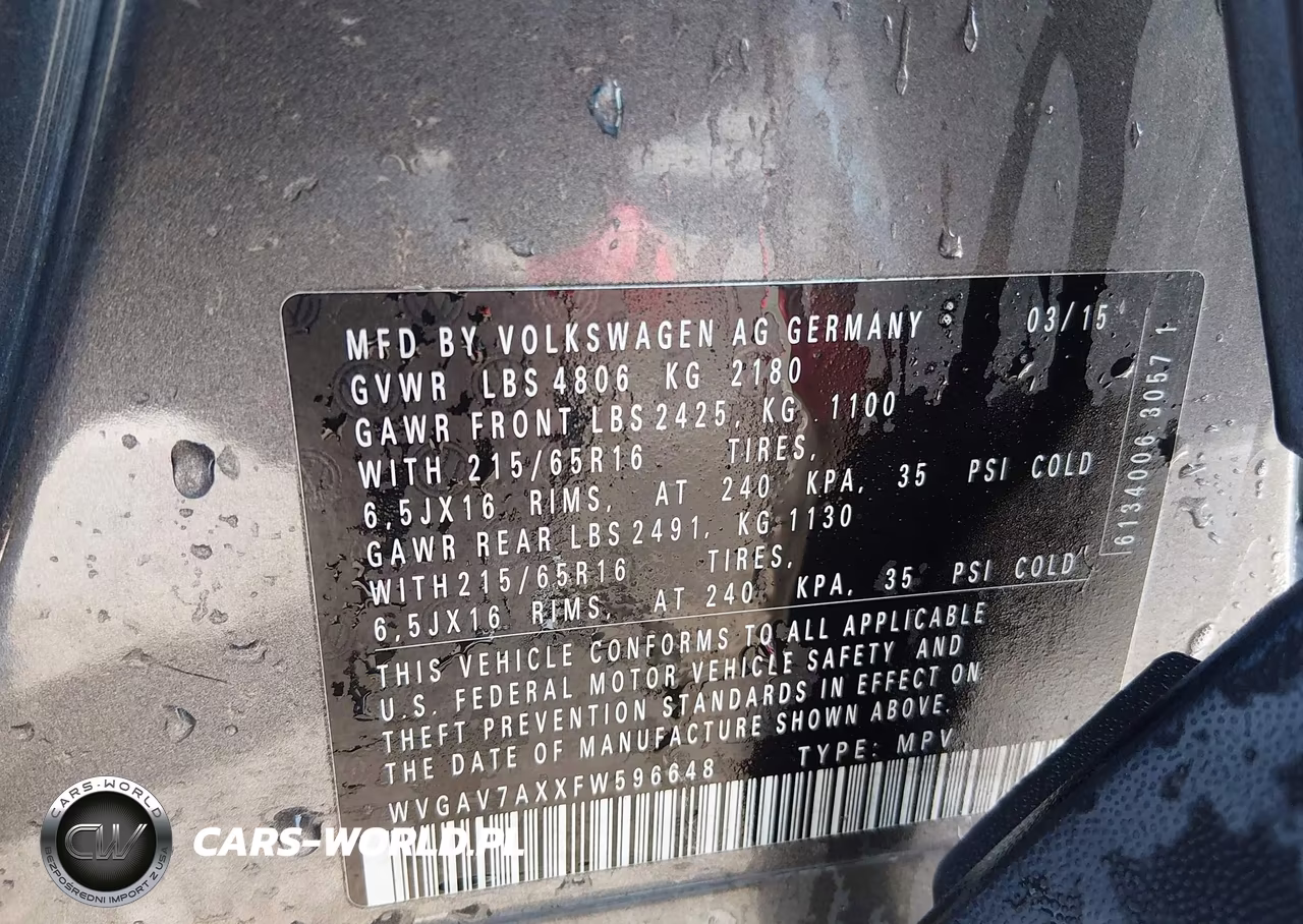 2015 Volkswagen Tiguan S VIN:WVGAV7AXXFW596648 - 9