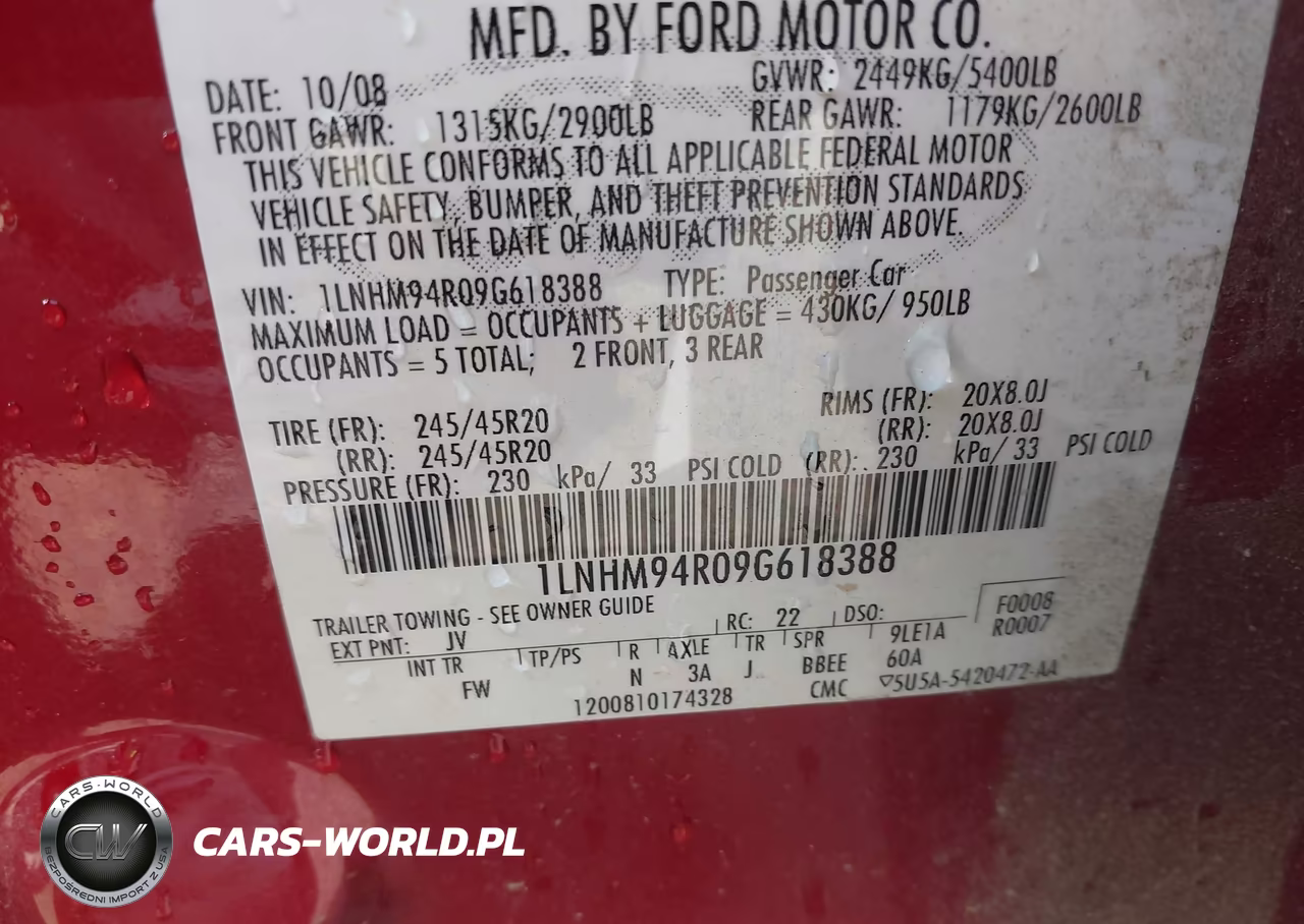 2009 Lincoln Mks VIN:1LNHM94R09G618388 - 9