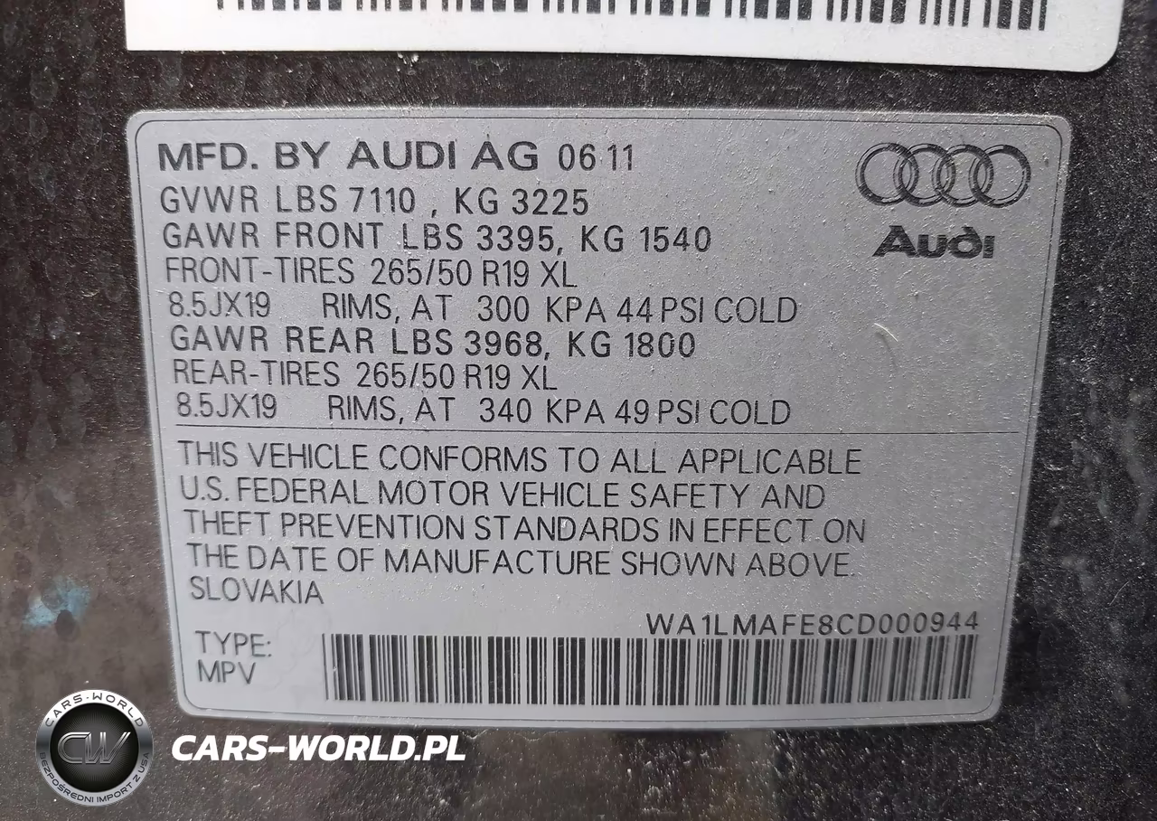 2012 Audi Q7 3.0 Tdi Premium VIN:WA1LMAFE8CD000944 - 9