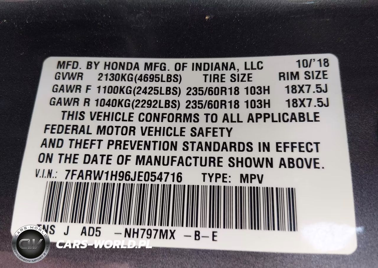 2018 Honda Cr-V Touring VIN:7FARW1H96JE054716 - 9