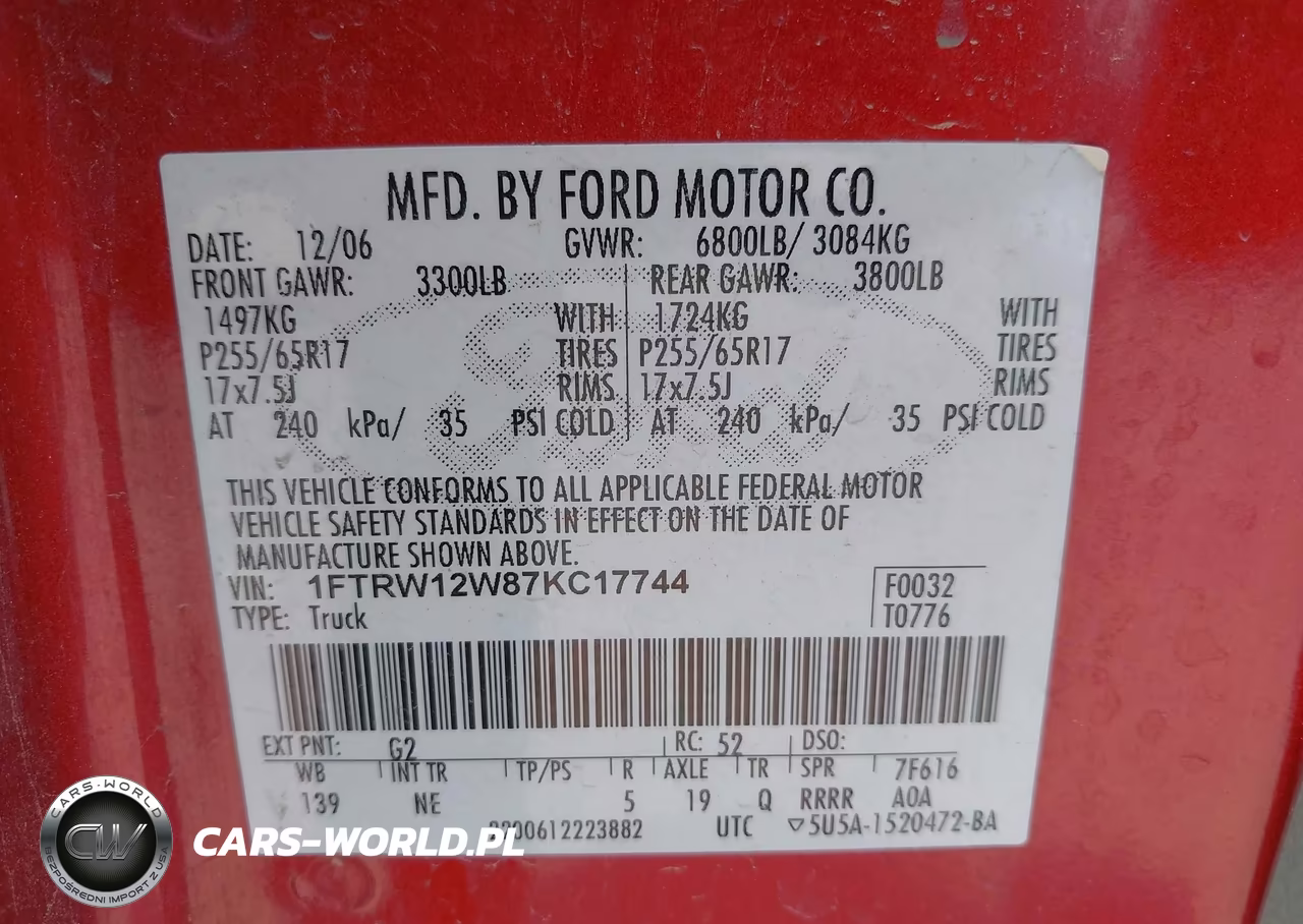 2007 Ford F-150 Fx2-Xlt VIN:1FTRW12W87KC17744 - 9
