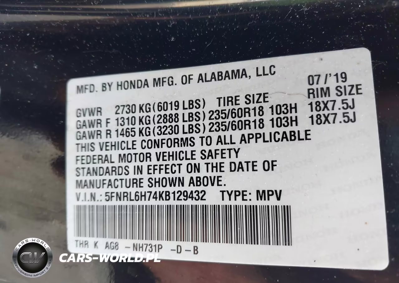 2019 Honda Odyssey Ex-L VIN:5FNRL6H74KB129432 - 9