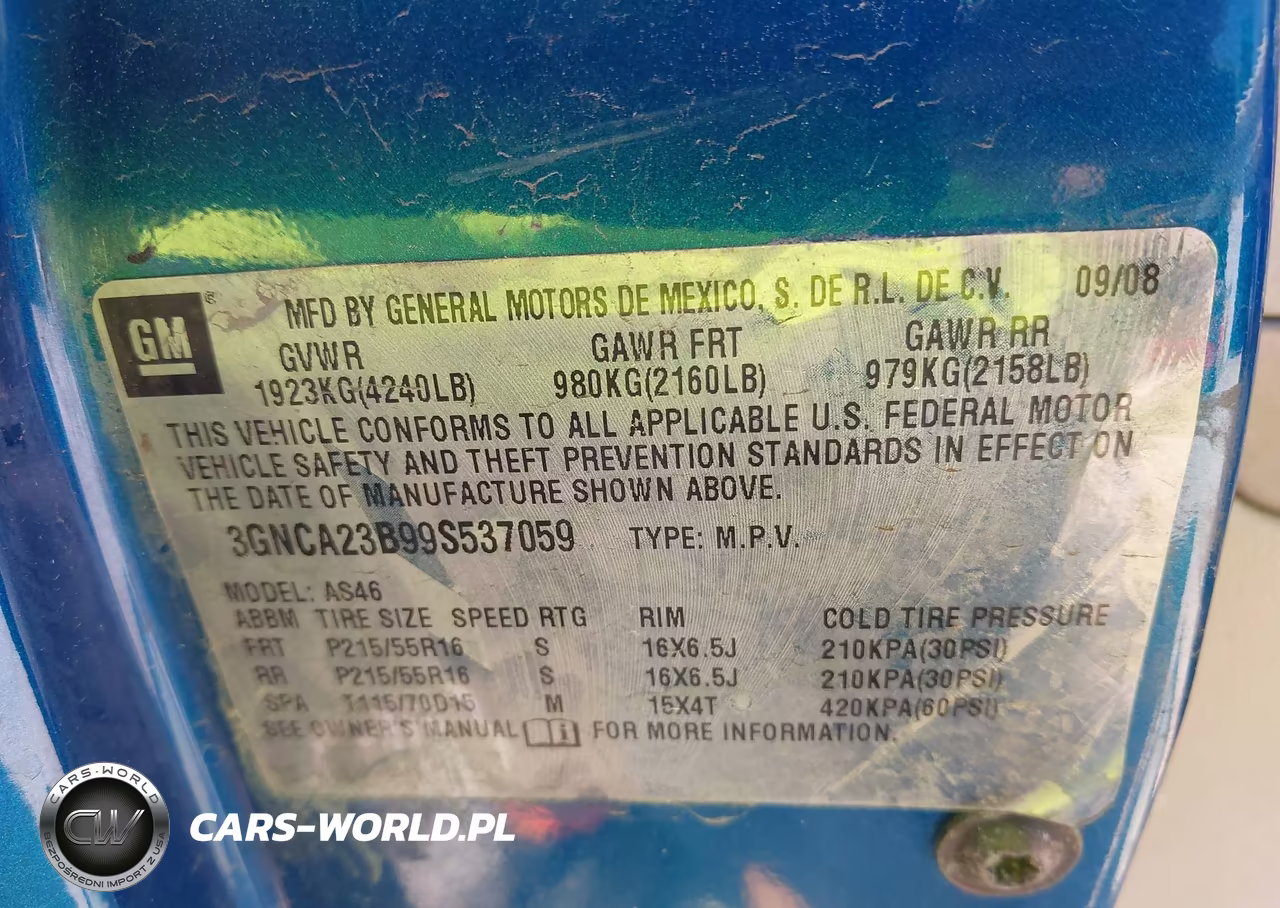 2009 Chevrolet Hhr Lt VIN:3GNCA23B99S537059 - 9