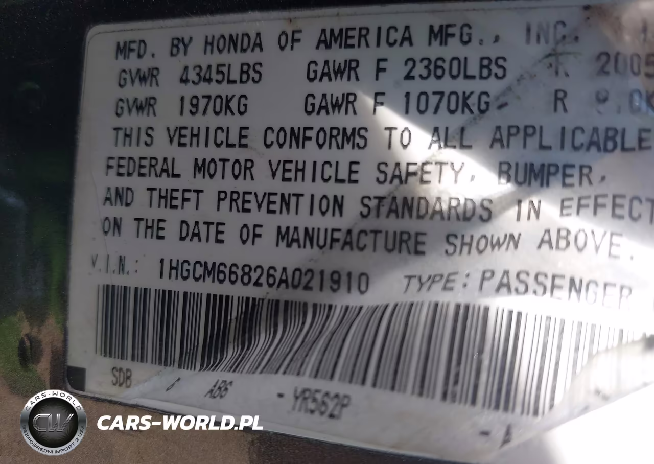 2006 Honda Accord 3.0 Ex VIN:1HGCM66826A021910 - 9