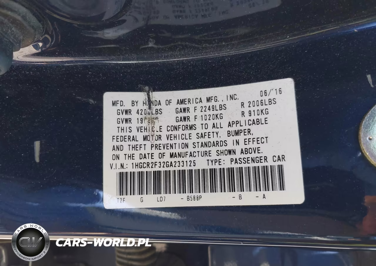 2016 Honda Accord Lx VIN:1HGCR2F32GA233125 - 9