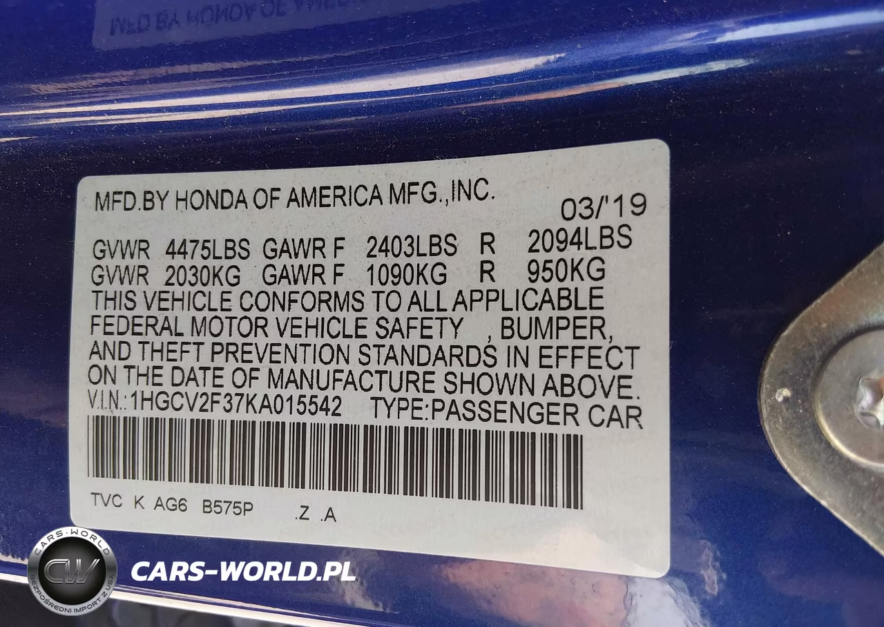 2019 Honda Accord Sport 2.0T VIN:1HGCV2F37KA015542 - 9