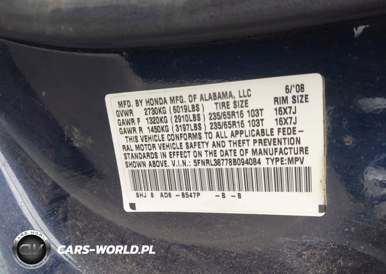 2008 Honda Odyssey Ex-L VIN:5FNRL38778B094084 - 9