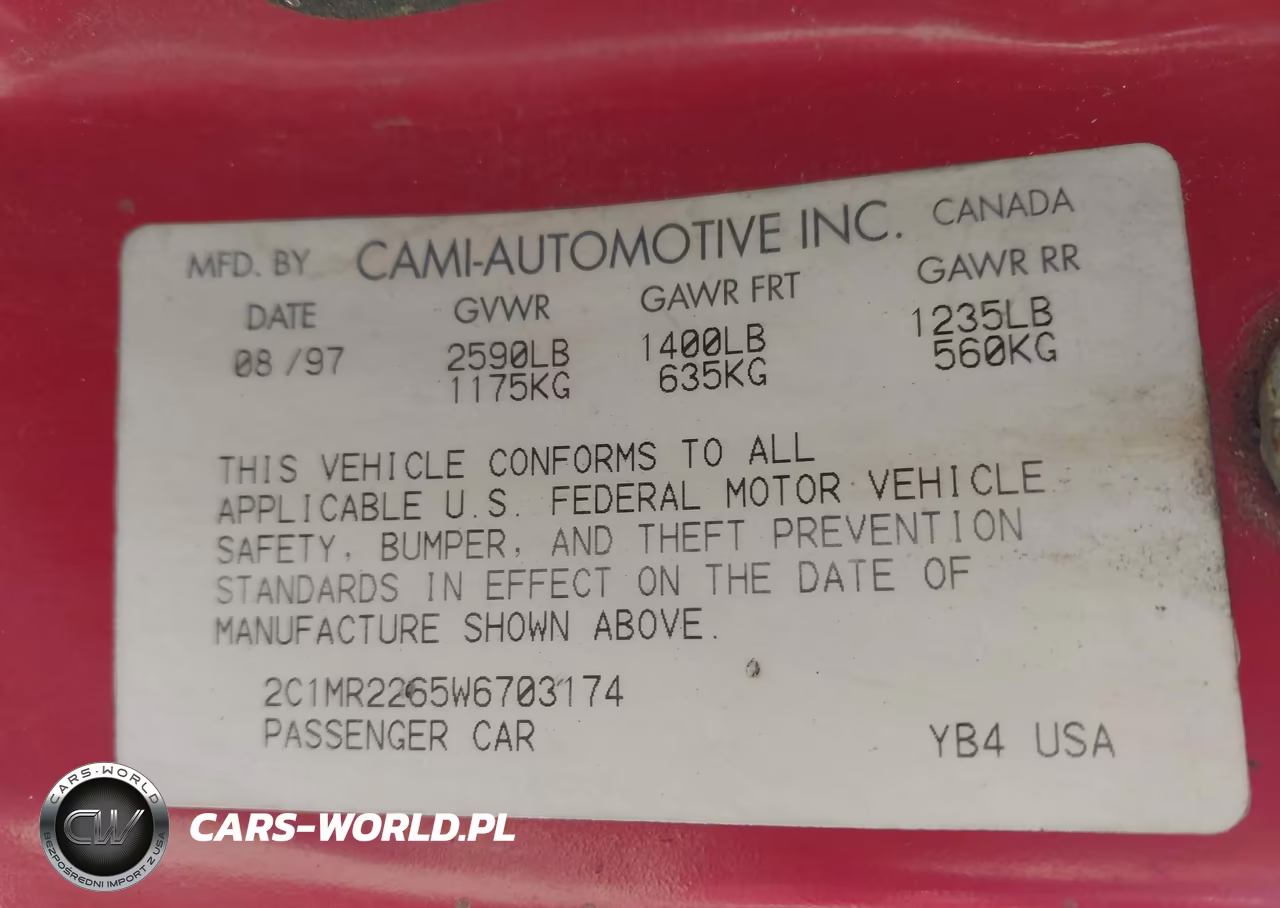 1998 Chevrolet Metro VIN:2C1MR2265W6703174 - 9