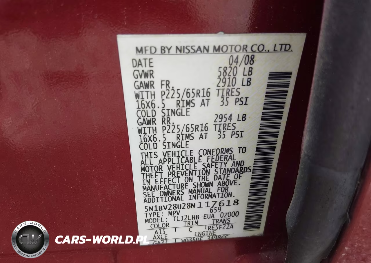 2008 Nissan Quest S-Se-Sl VIN:5N1BV28U28N117618 - 9