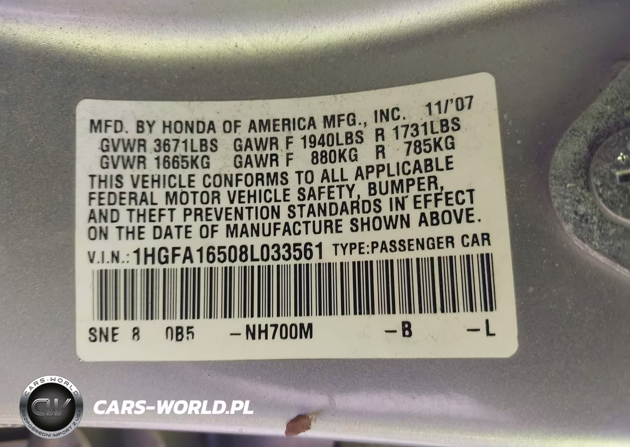 2008 Honda Civic Lx VIN:1HGFA16508L033561 - 9