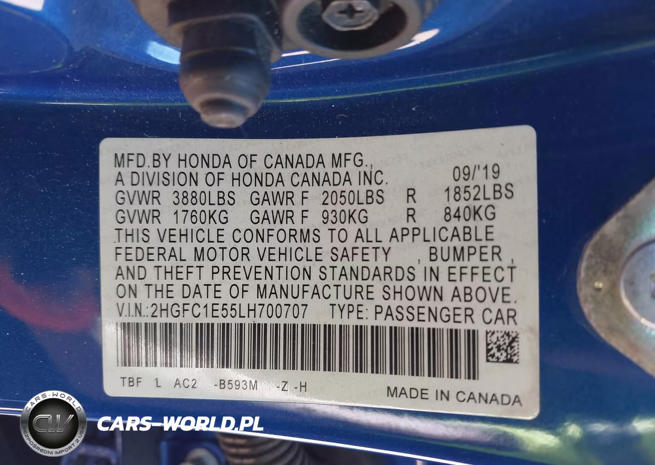 2020 Honda Civic Si Sedan VIN:2HGFC1E55LH700707 - 9