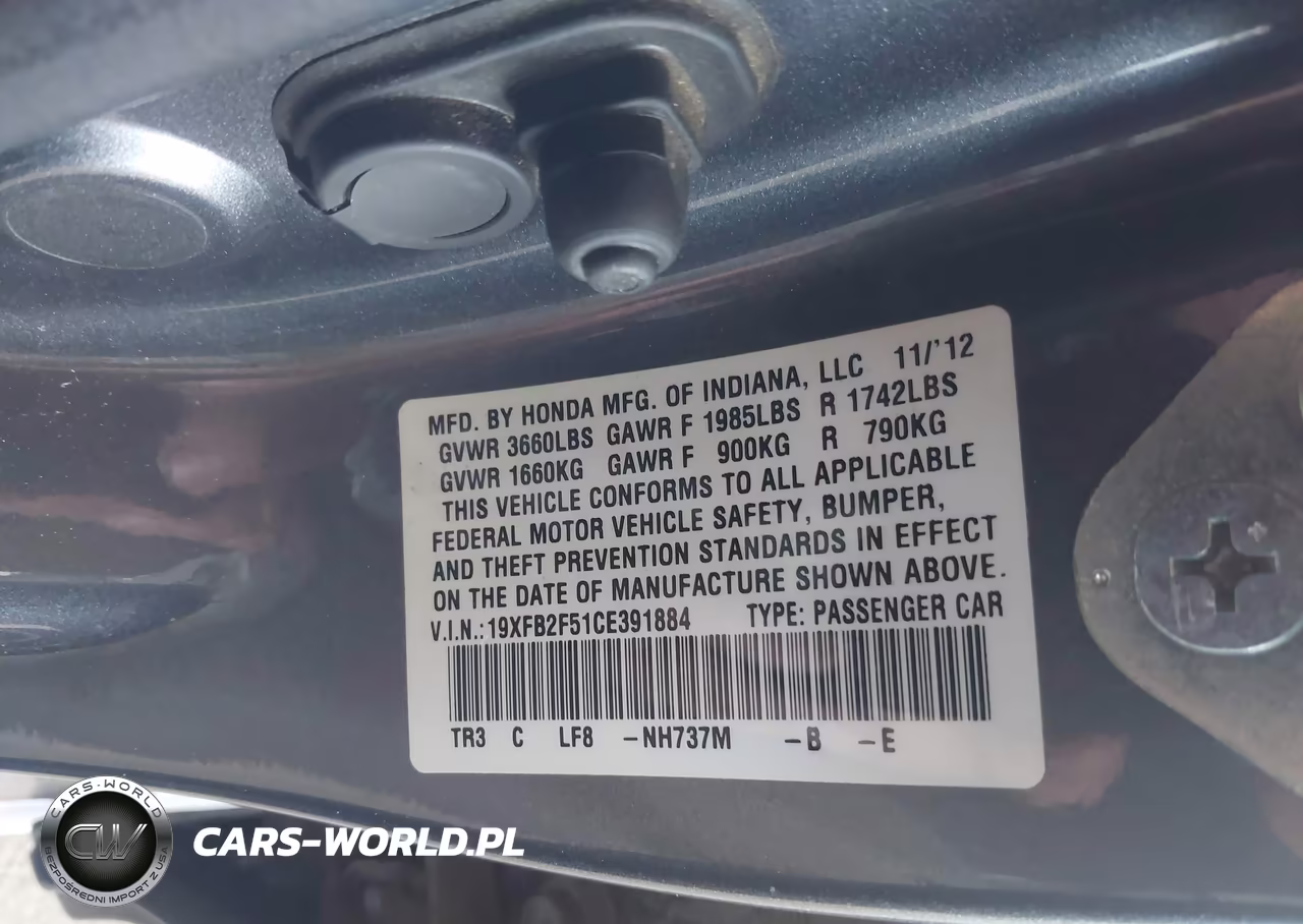 2012 Honda Civic Lx VIN:19XFB2F51CE391884 - 9