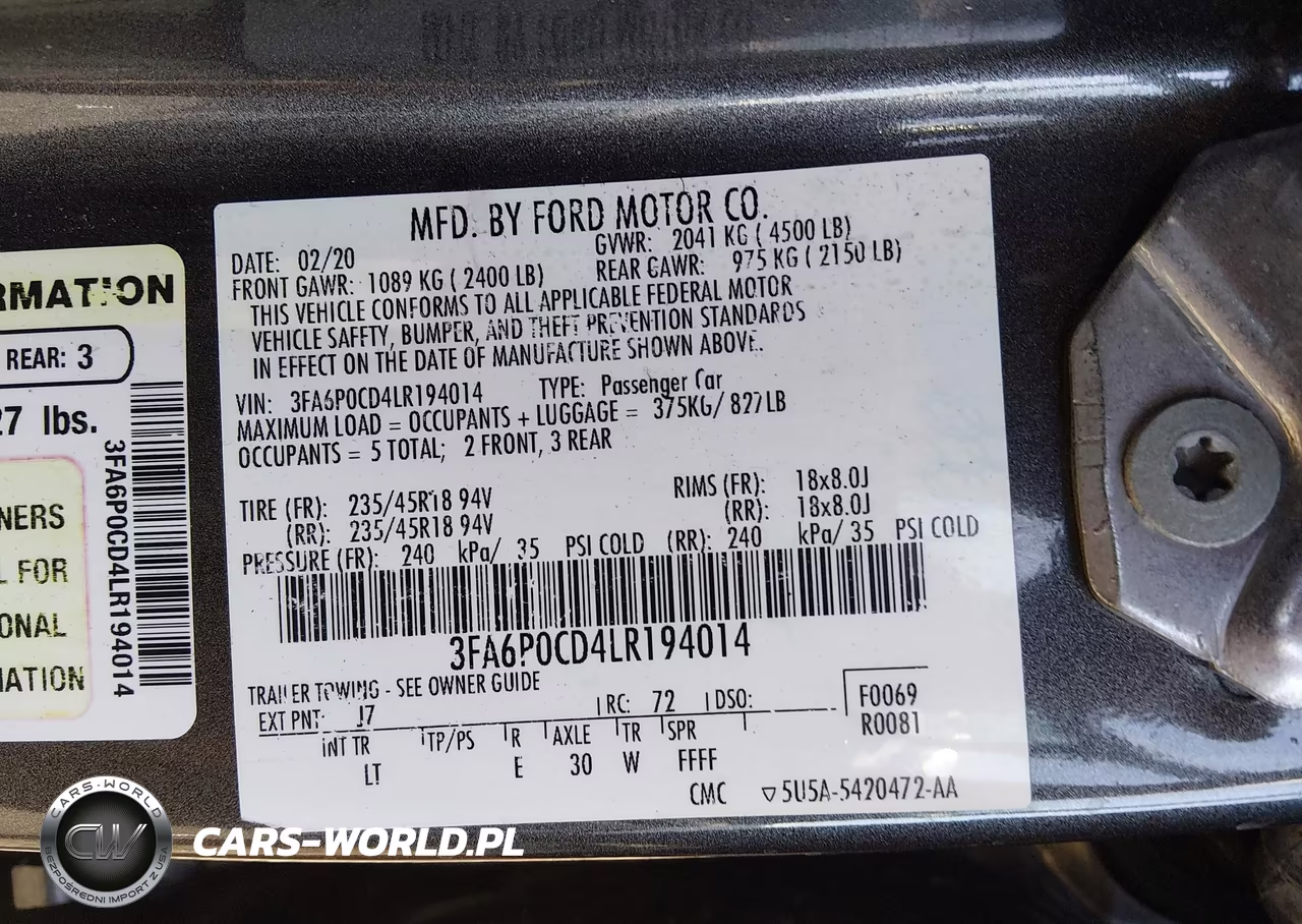 2020 Ford Fusion Sel VIN:3FA6P0CD4LR194014 - 9
