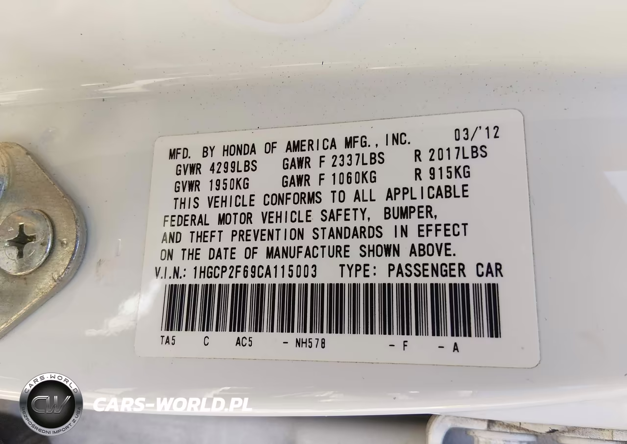 2012 Honda Accord 2.4 Se VIN:1HGCP2F69CA115003 - 9