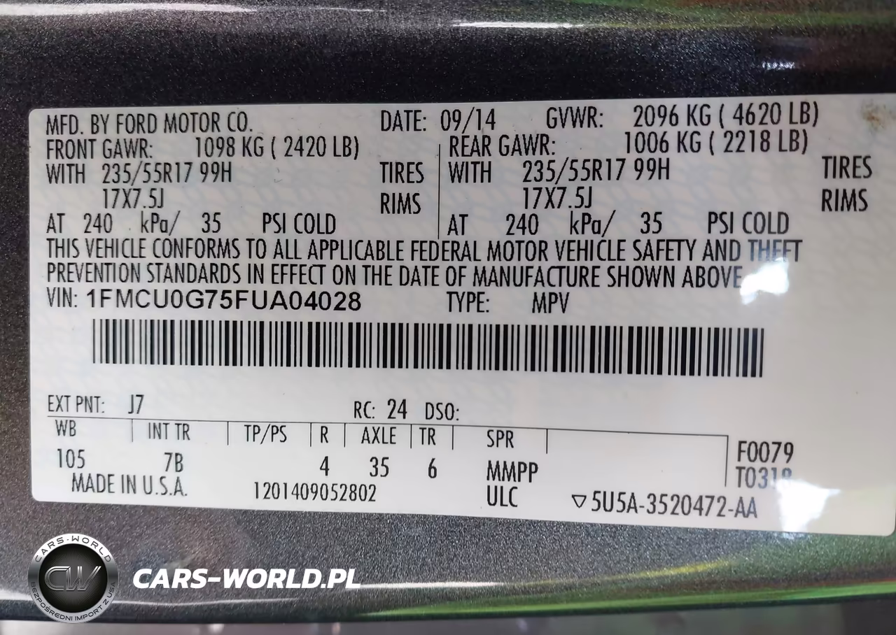 2015 Ford Escape Se VIN:1FMCU0G75FUA04028 - 9