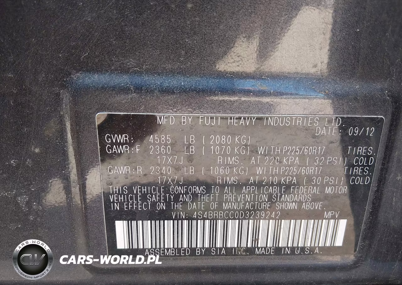 2013 Subaru Outback 2.5I Premium VIN:4S4BRBCC0D3239242 - 9