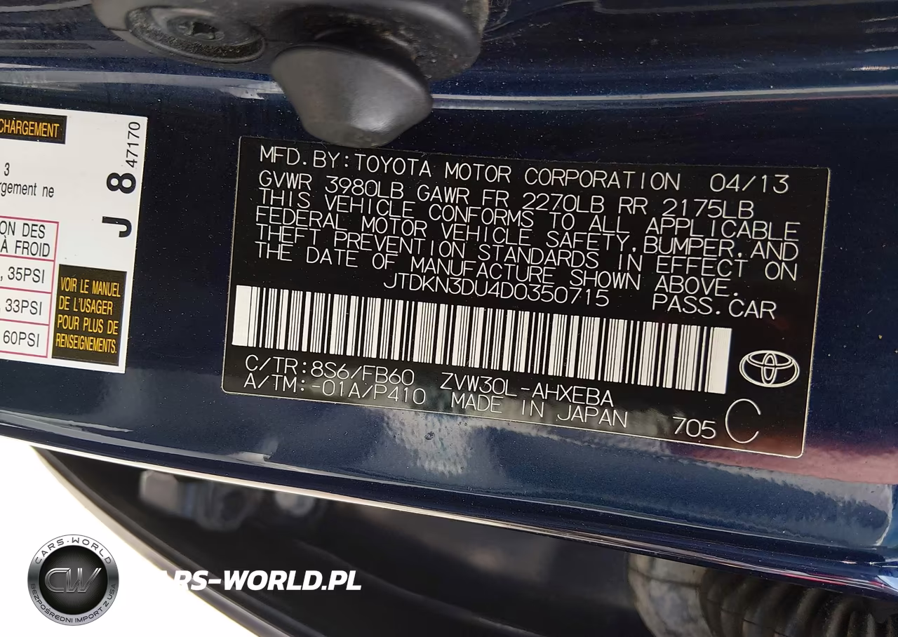 2013 Toyota Prius Two VIN:JTDKN3DU4D0350715 - 9