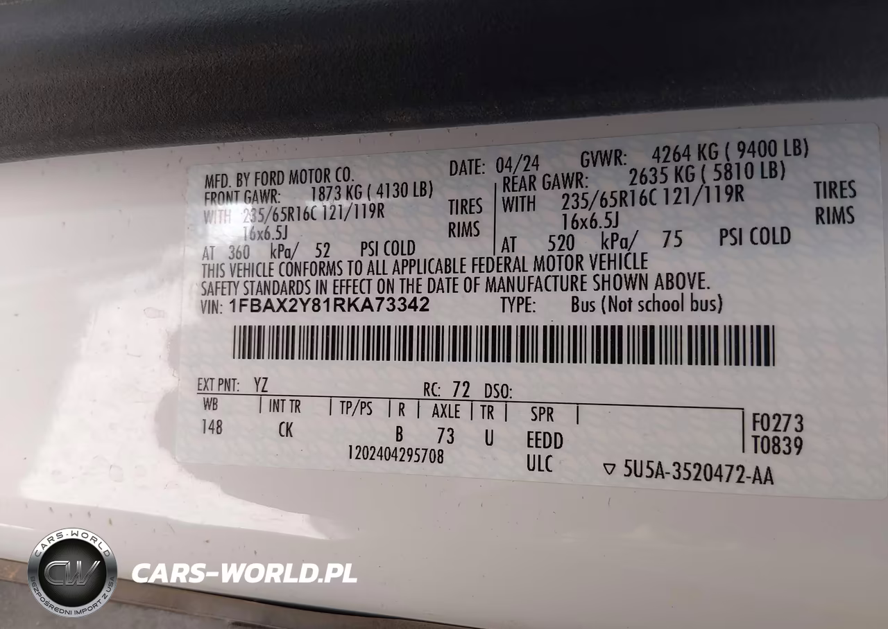 2024 Ford Transit-350 Passenger Van Xlt VIN:1FBAX2Y81RKA73342 - 9