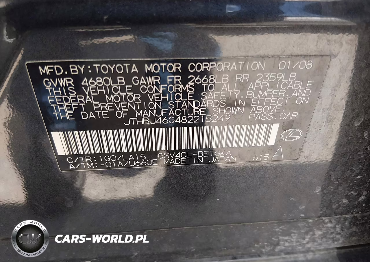 2008 Lexus Es 350 VIN:JTHBJ46G482215249 - 9