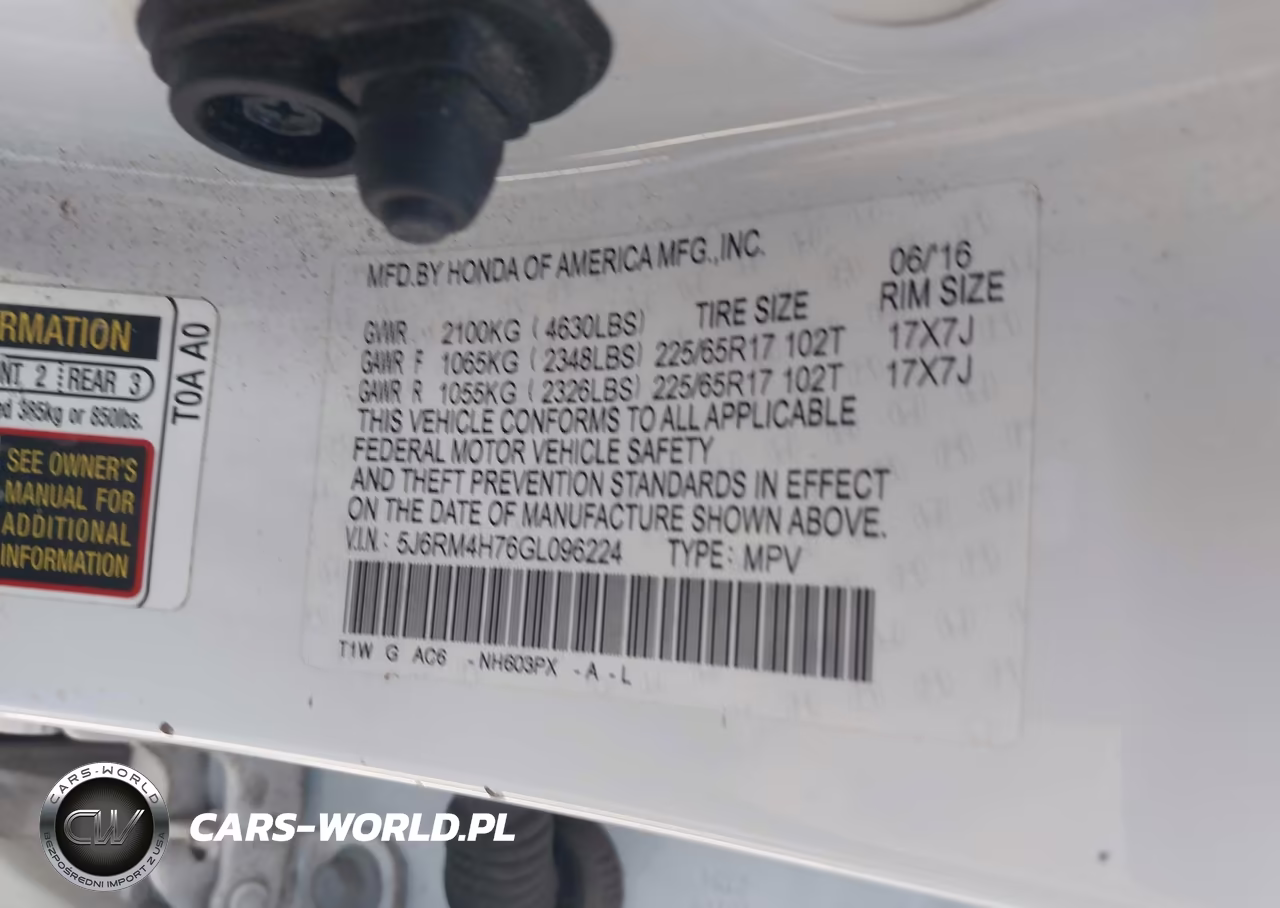 2016 Honda Cr-V Ex-L VIN:5J6RM4H76GL096224 - 9