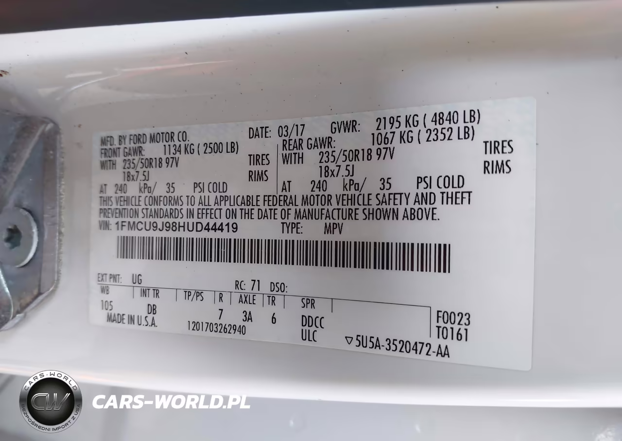 2017 Ford Escape Titanium VIN:1FMCU9J98HUD44419 - 9