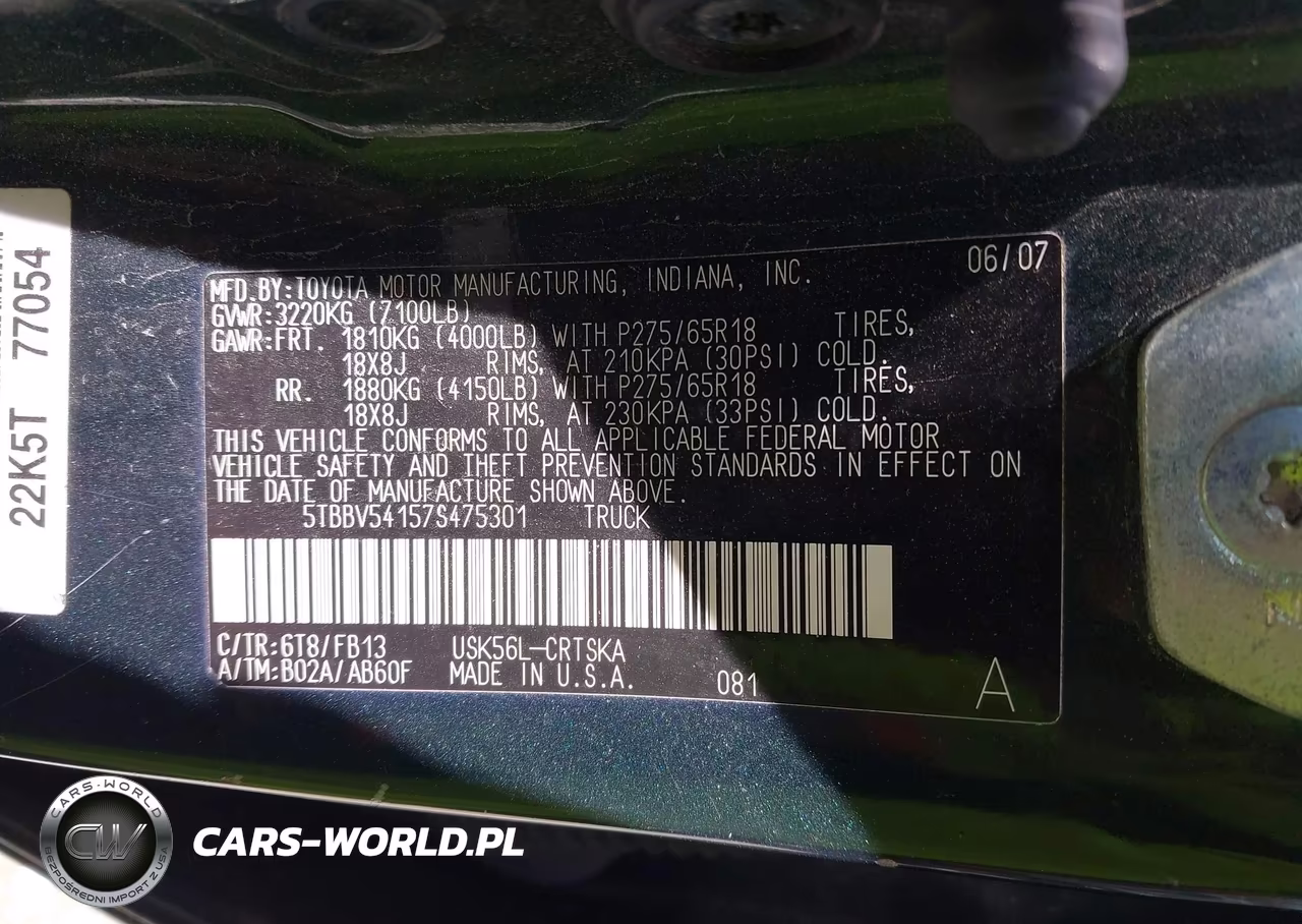 2007 Toyota Tundra Sr5 5.7L V8 VIN:5TBBV54157S475301 - 9