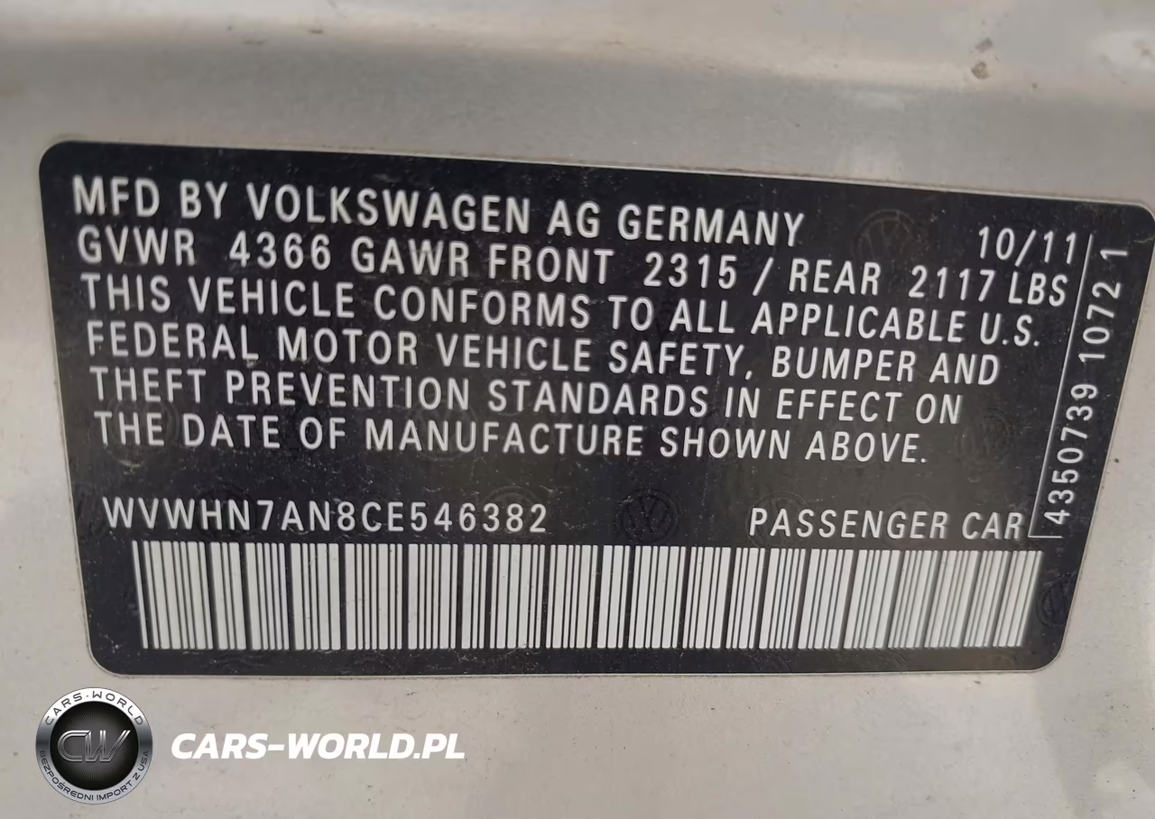 2012 Volkswagen Cc Lux VIN:WVWHN7AN8CE546382 - 9