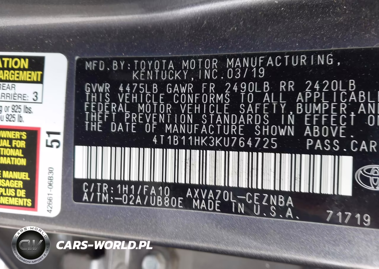 2019 Toyota Camry Le VIN:4T1B11HK3KU764725 - 9