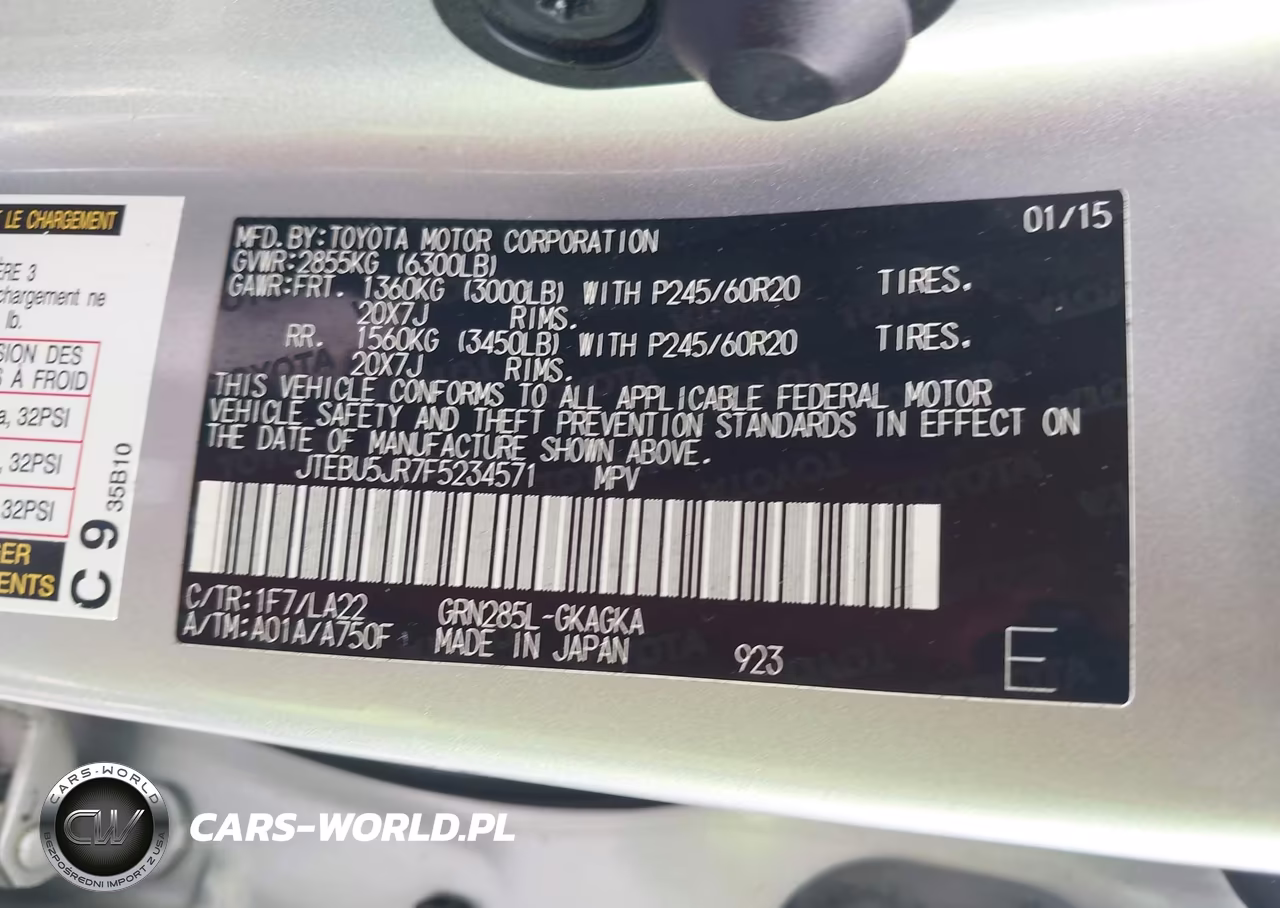 2015 Toyota 4Runner Limited VIN:JTEBU5JR7F5234571 - 9