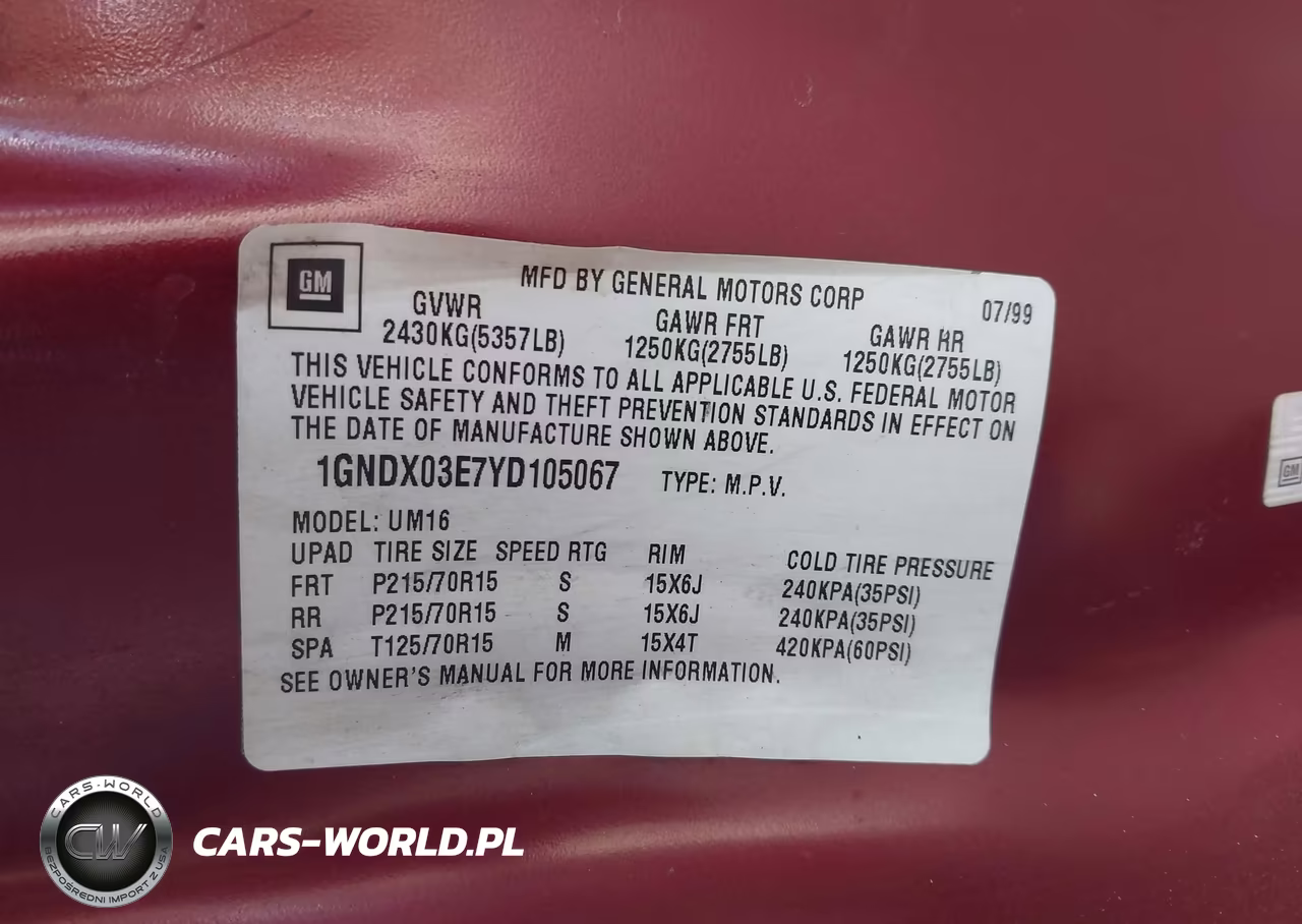 2000 Chevrolet Venture Lt VIN:1GNDX03E7YD105067 - 9
