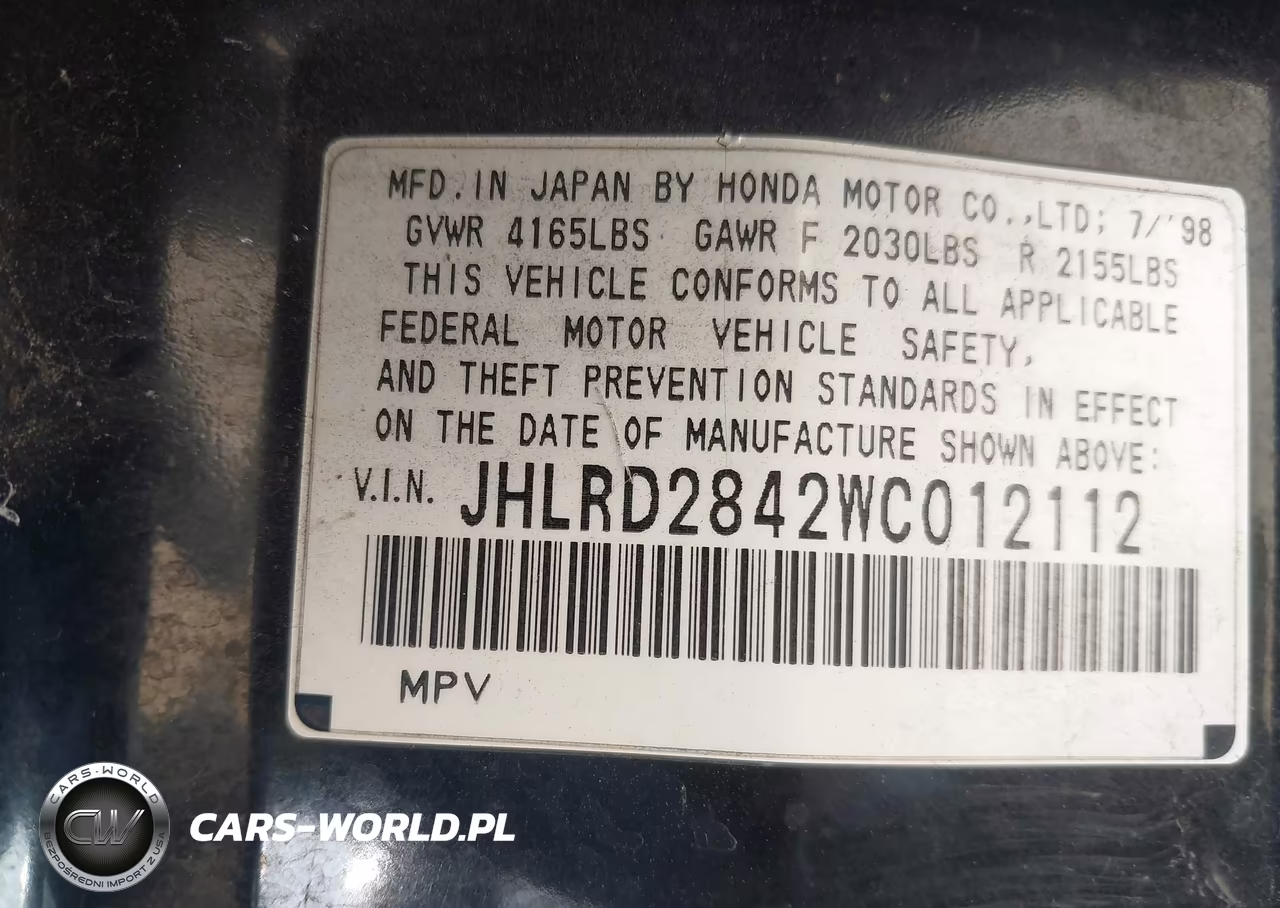 1998 Honda Cr-V Lx VIN:JHLRD2842WC012112 - 9