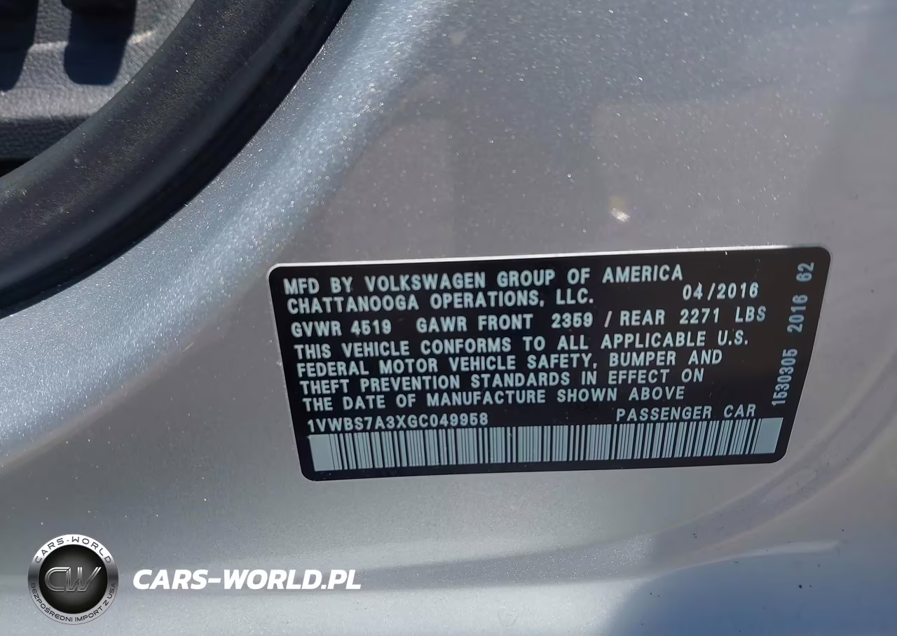 2016 Volkswagen Passat 1.8T Se VIN:1VWBS7A3XGC049958 - 9