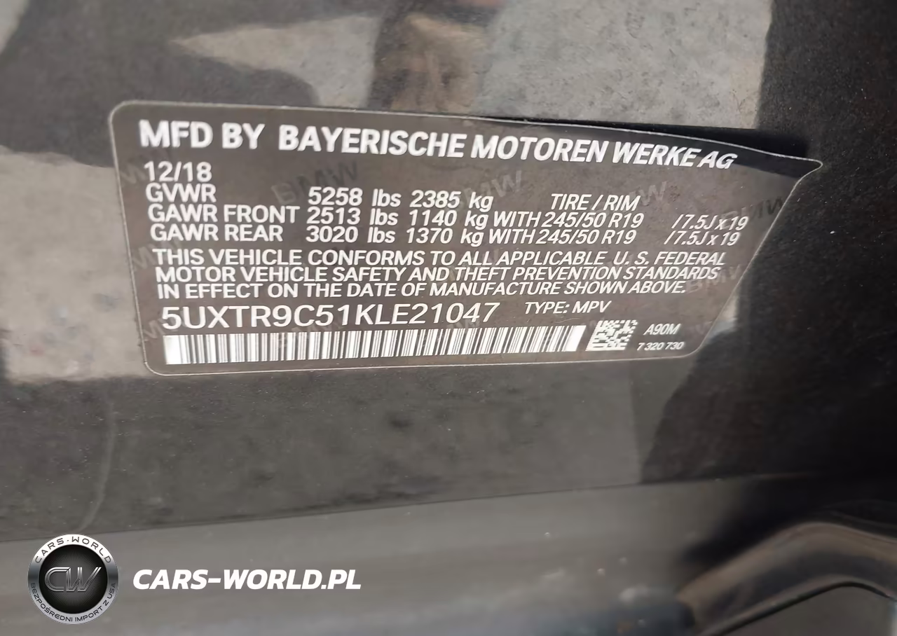 2019 BMW X3 xDrive30I VIN:5UXTR9C51KLE21047 - 9