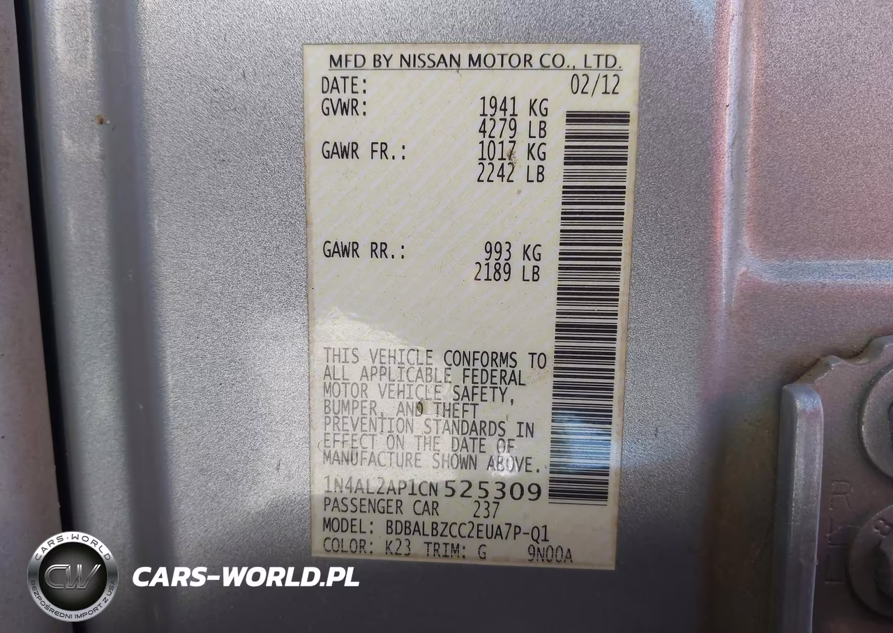 2012 Nissan Altima 2.5 S VIN:1N4AL2AP1CN525309 - 9