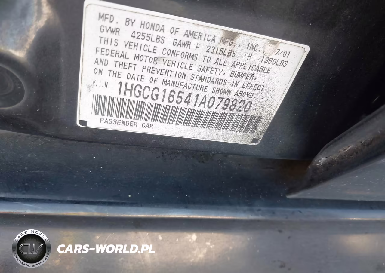 2001 Honda Accord 3.0 Ex VIN:1HGCG16541A079820 - 9