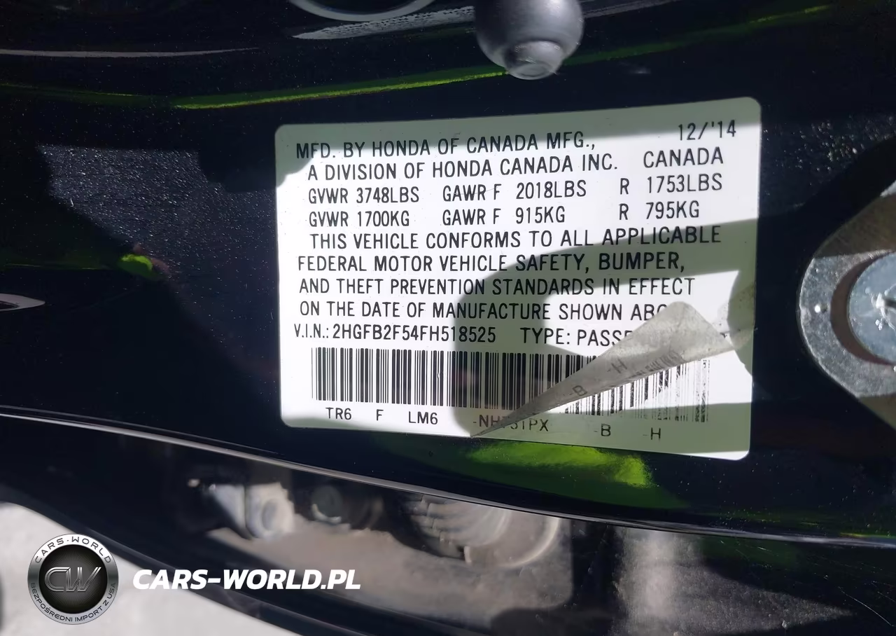 2015 Honda Civic Lx VIN:2HGFB2F54FH518525 - 9
