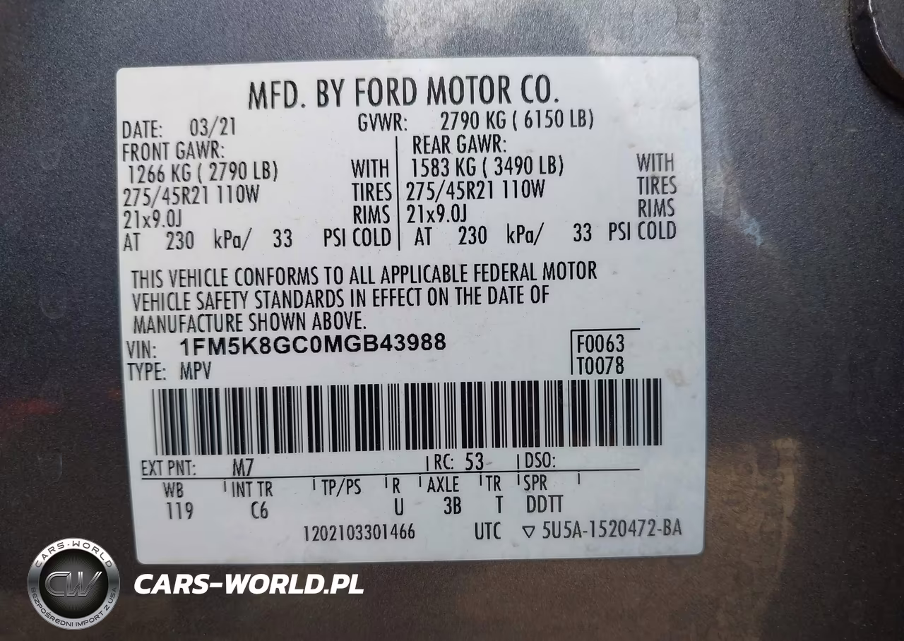 2021 Ford Explorer St VIN:1FM5K8GC0MGB43988 - 9