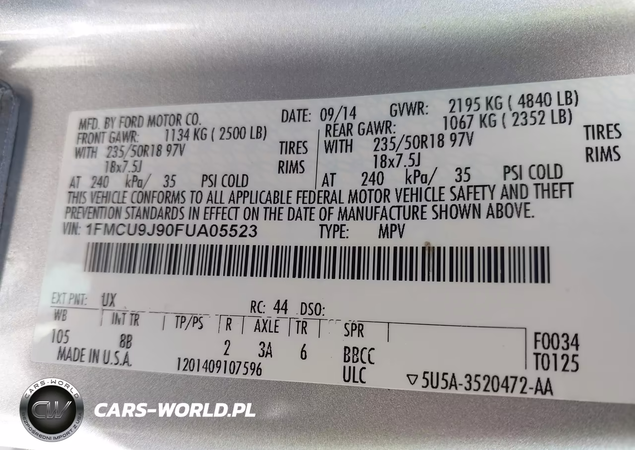 2015 Ford Escape Titanium VIN:1FMCU9J90FUA05523 - 9